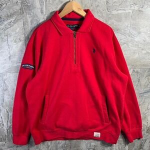 U.S. Polo Assn Sweater Red Fleece Quarter Zip Pullover Men Size XL Embroidered